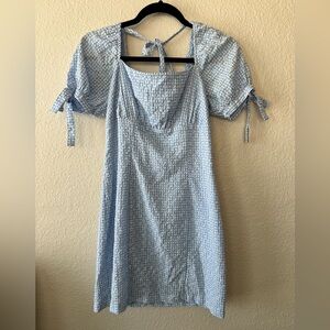 Altr’d State Blue & White Gingham Daisy Embroidered Puff Sleeve Dress Size S